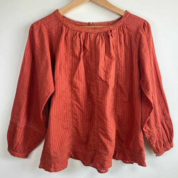 Soeur Blouse Dorothy Lace Trim Cotton Rust Orange Size 36 Small - Picture 1 of 10